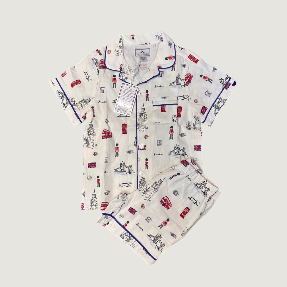 Petite Plume Boys London Is Calling Classic Short Pajama Set White Red Blue 4